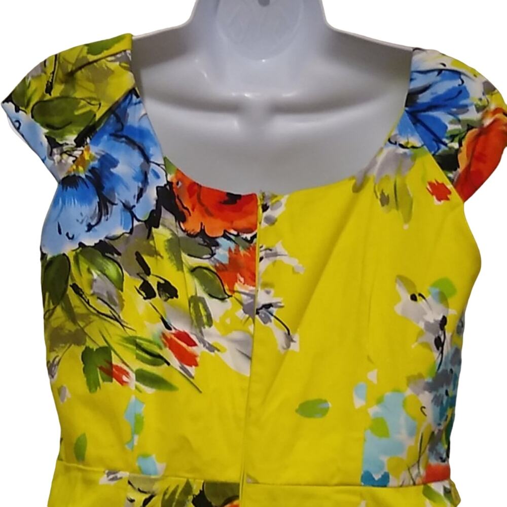 Spense Sheath Dress Womens Size 4 Yellow Floral Cap Sleeves Round Neck - Picture 4 of 7